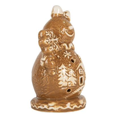 Sneeuwpop 9x7x13 cm bruin keramiek