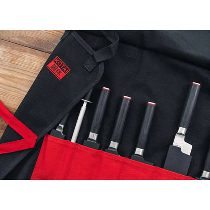 Messen- en keukenaccessoireset - Bunka Complete Set Deluxe (C): 4 messen (Bunka officemes + Bunka Petty + Bunka Santoku + Kiritsuke) + 2 accessoires (100% katoenen oprolmessenzak + aanzetstaal)