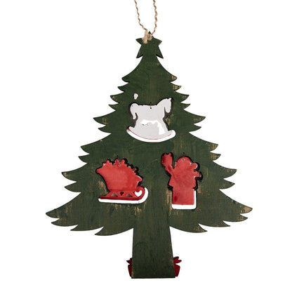 Kerstdecoratie beeld kerstboom 32x2x39 cm groen hout