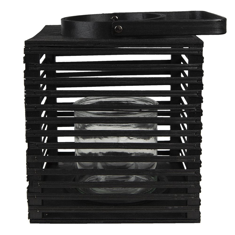 Lantern 21x21x25 cm Black Bamboo Candle Holder