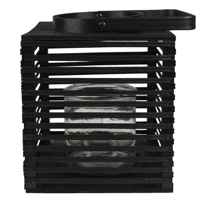 Lantern 21x21x25 cm Black Bamboo Candle Holder