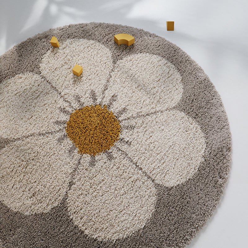 Vloerkleed rond 120 cm beige madeliefje