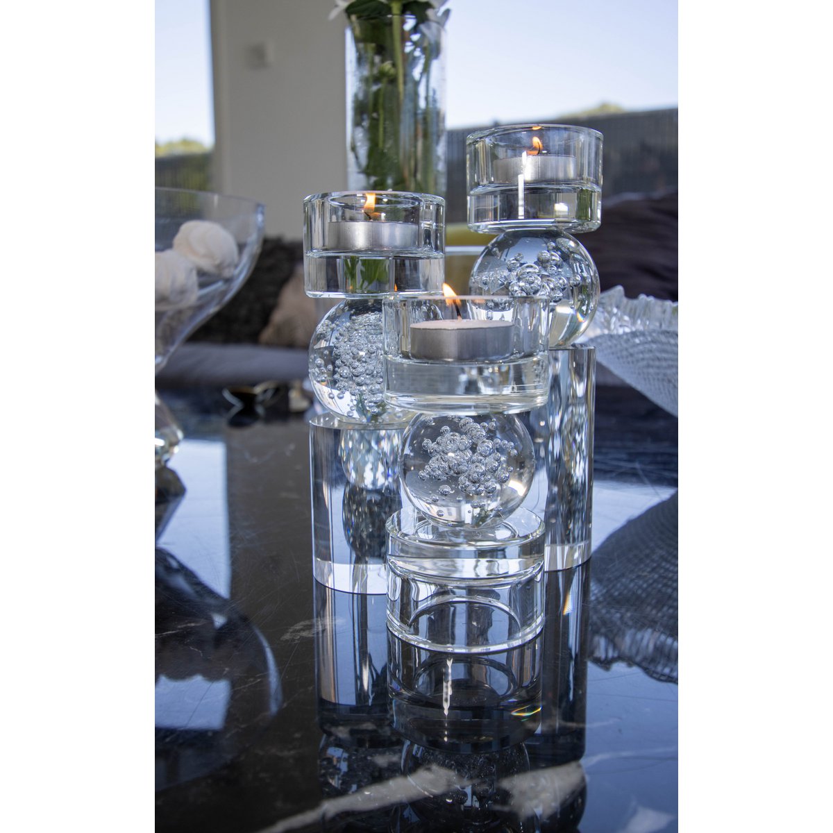 Kandelaar glas 6x6x19.5 cm transparant