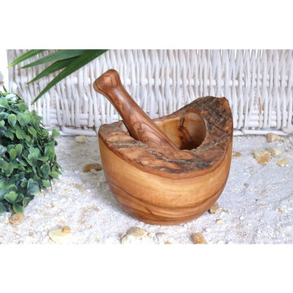 Vijzel olijfhout Ø 12 cm met stamper
