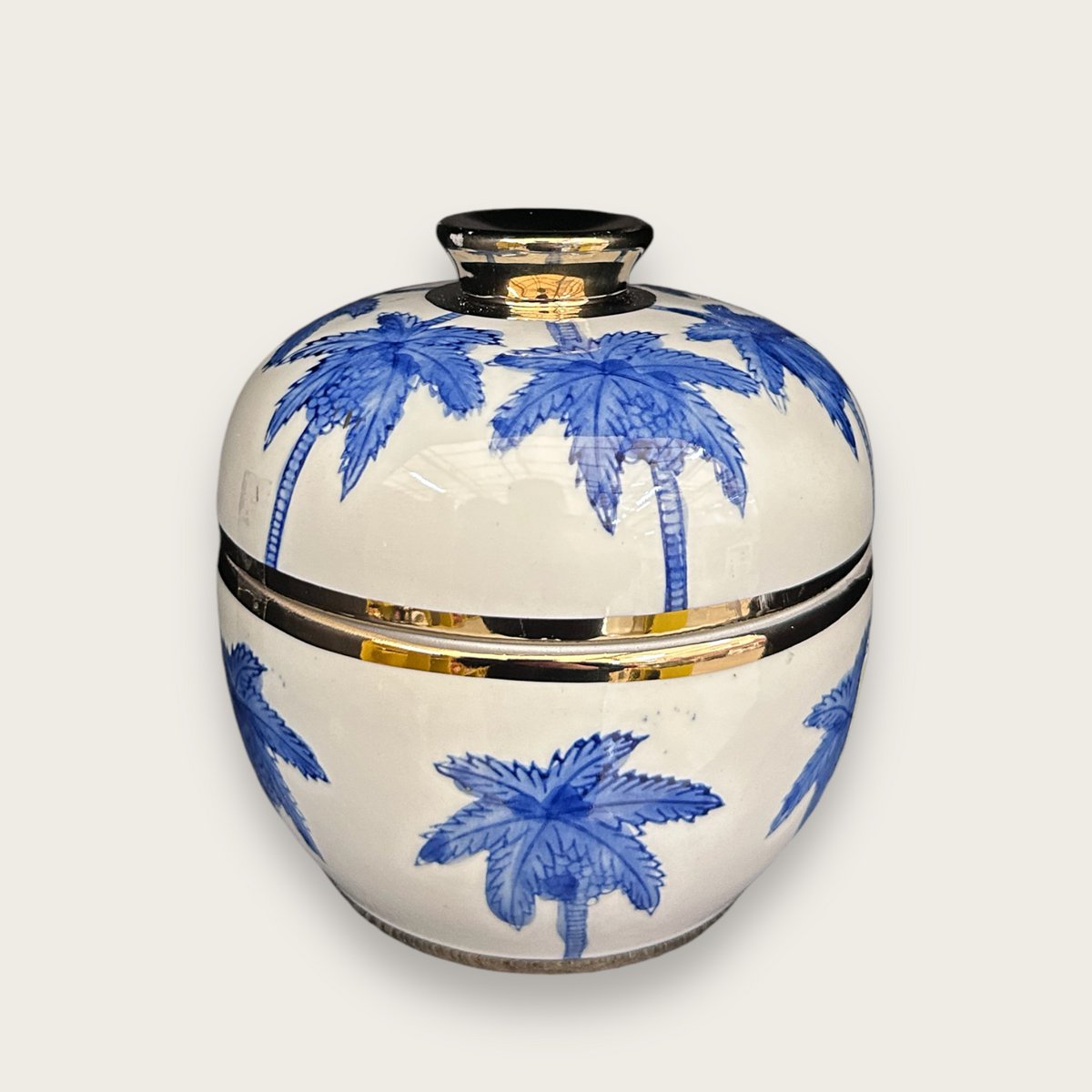 Porseleinen vaas Delfts blauw kokospalm