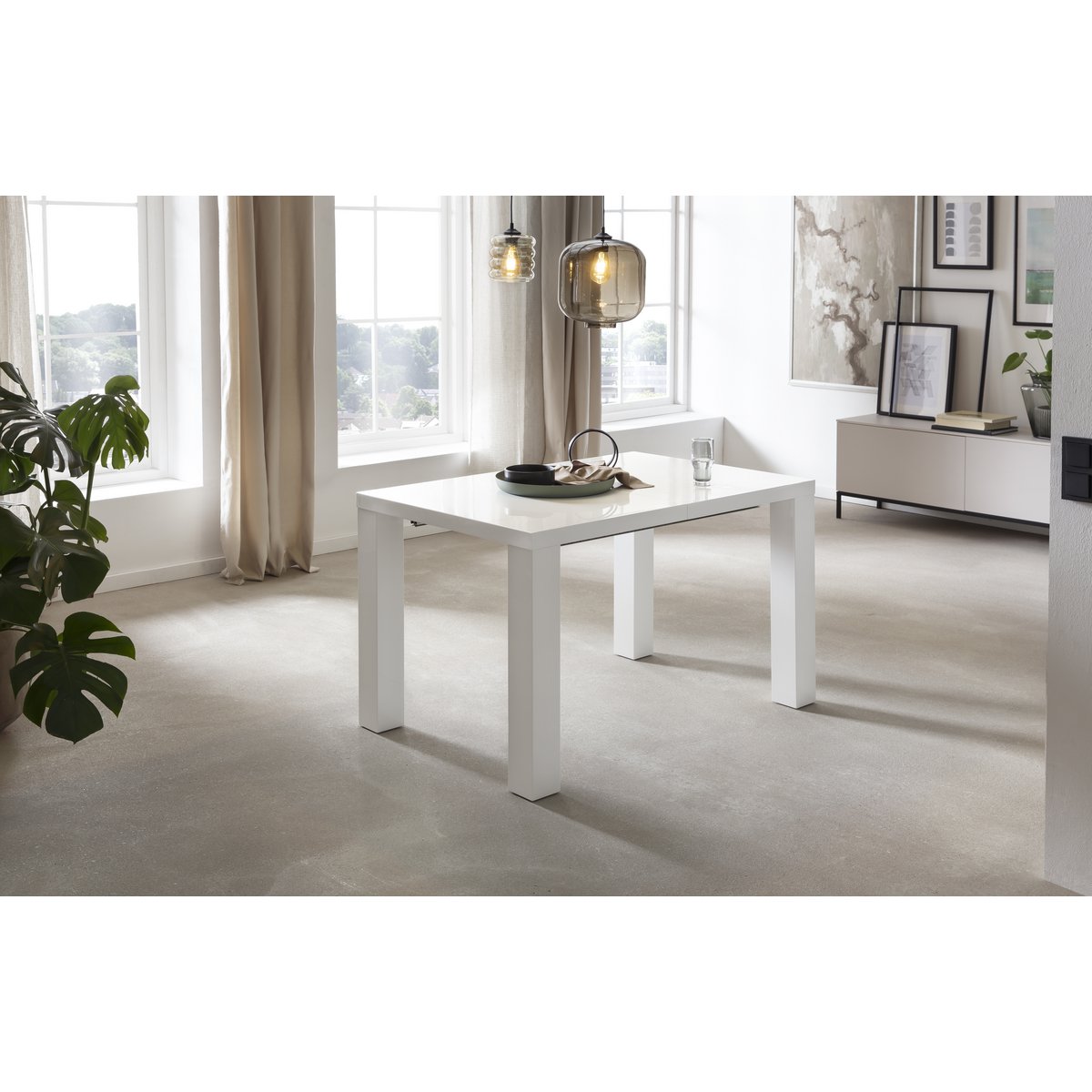 Eettafel 120-240x80 cm wit hoogglans MDF
