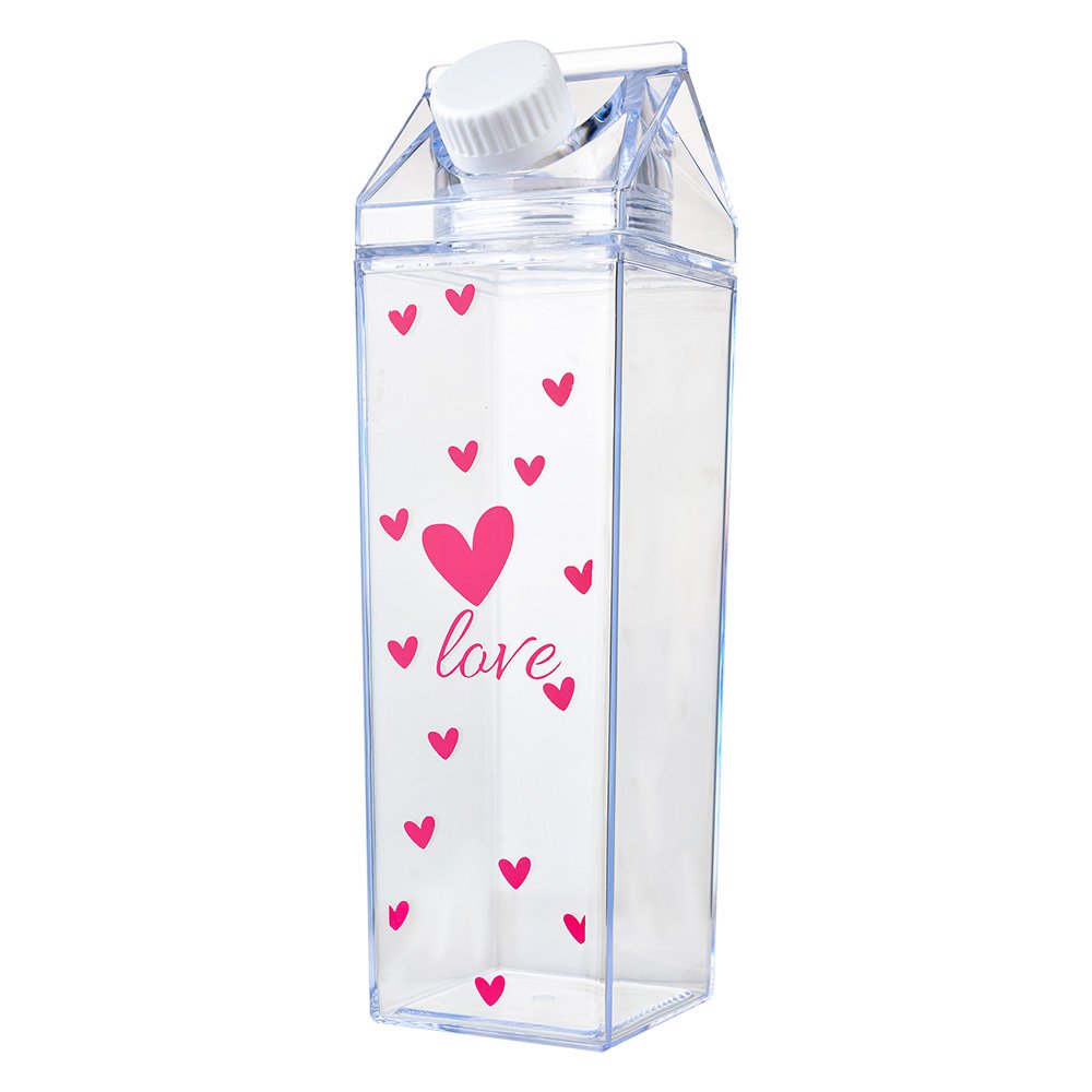 Water Bottle 500 ml Transparent Plastic Hearts