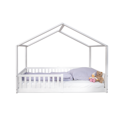 Tissi® floor bed / house bed Enno 90x200 cm Beech White incl. Opt. Roof