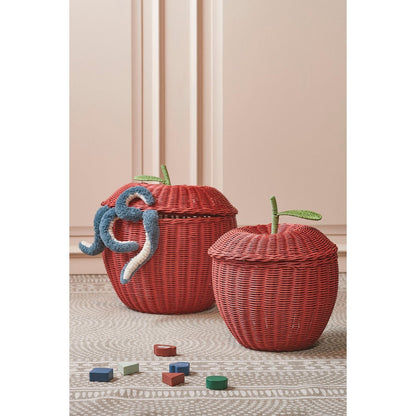 Opbergmand rotan appelvormig rood set van 2