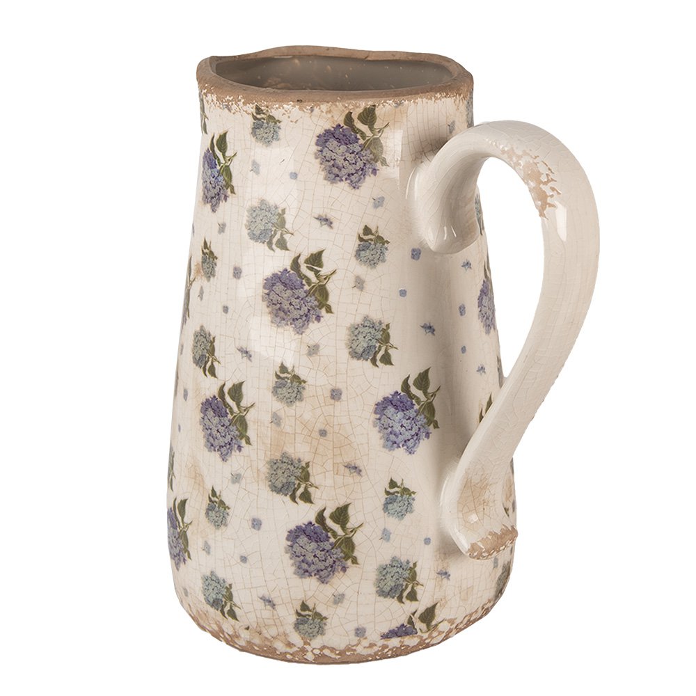 Decoratie Kan 21x15x23 cm Beige Blauw Keramiek Bloemen Schenkkan
