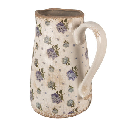Decoratie Kan 21x15x23 cm Beige Blauw Keramiek Bloemen Schenkkan
