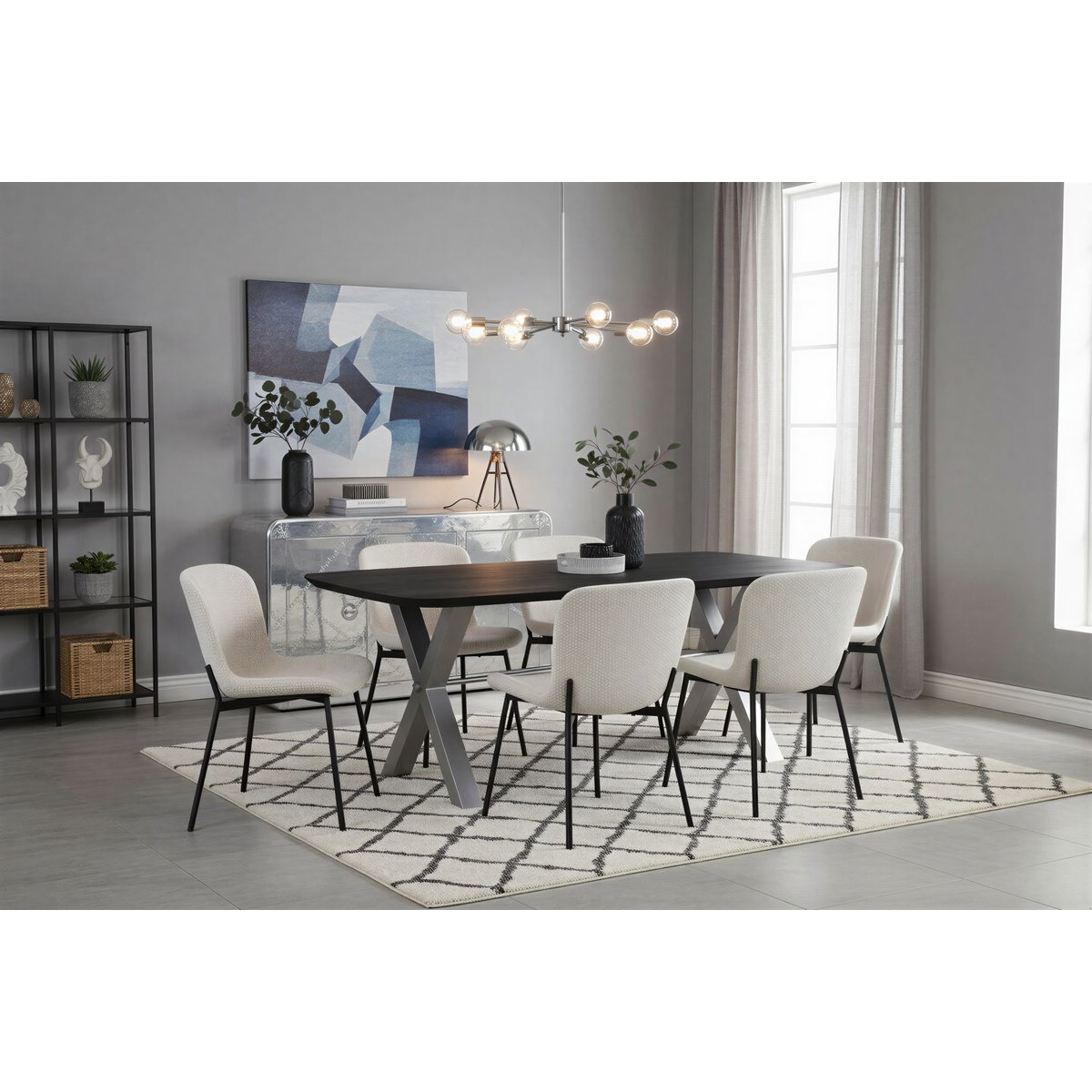 Eettafel 240x100 cm massief mangohout zwart X-frame antiek zilver