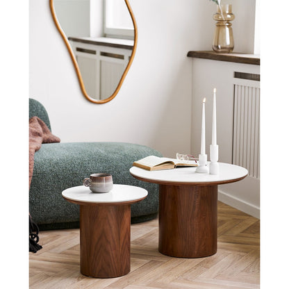 Salontafel ø60x42 cm keramiek/essenfineer wit donkerbruin