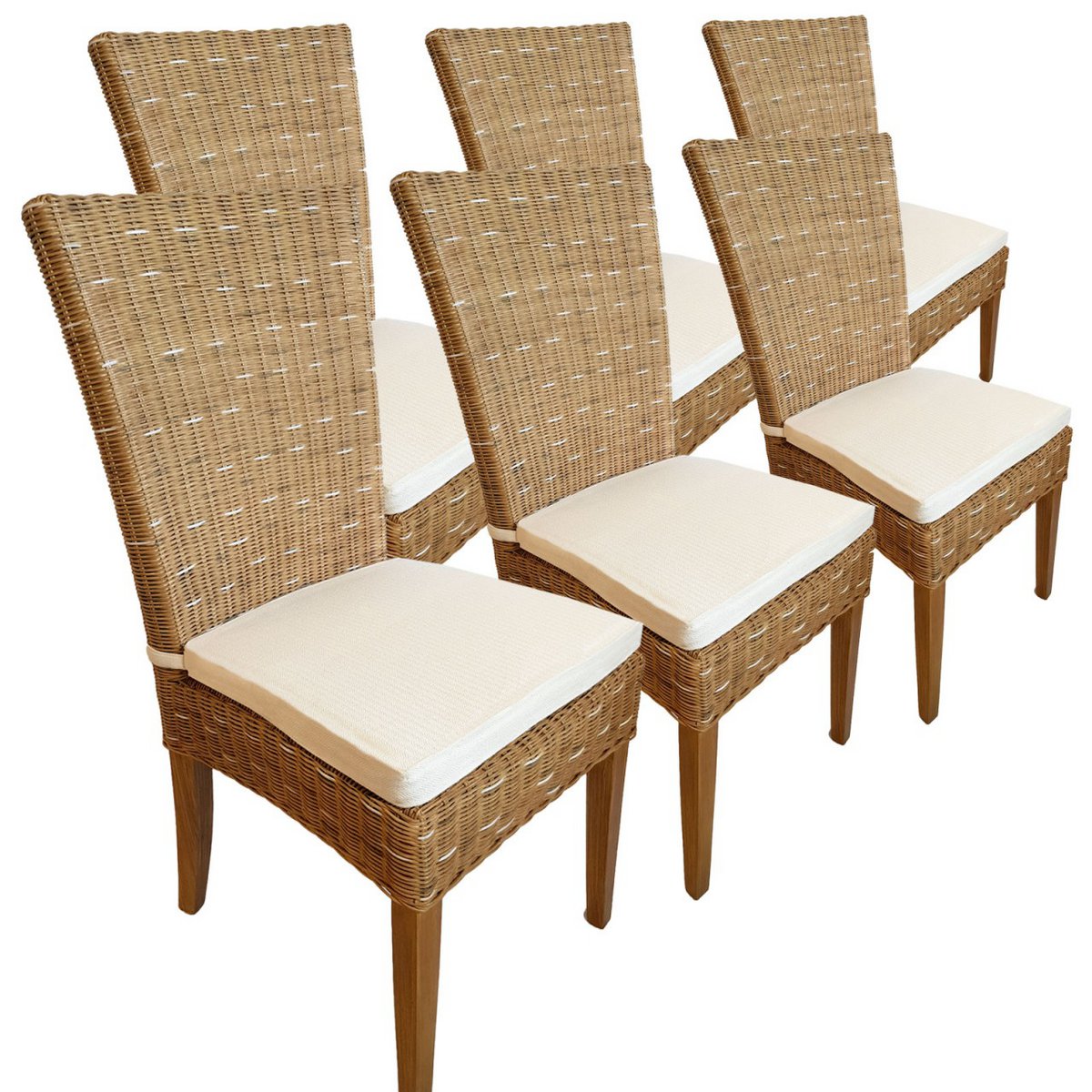 Cardine Rattan Eetkamerstoelen Set Van 6 Cappuccino