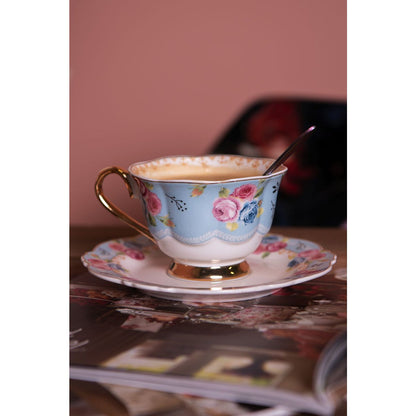 Kop en schotel 160 ml blauw wit bloemen