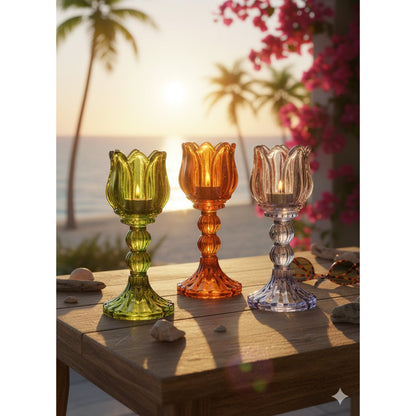 Pink and green Capri candle holder 8x8x18cm
