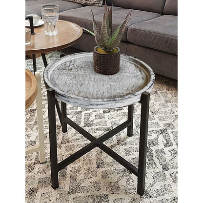Ronde Bijzettafel Met Gerecycled Hout En Oud Zilver Frame