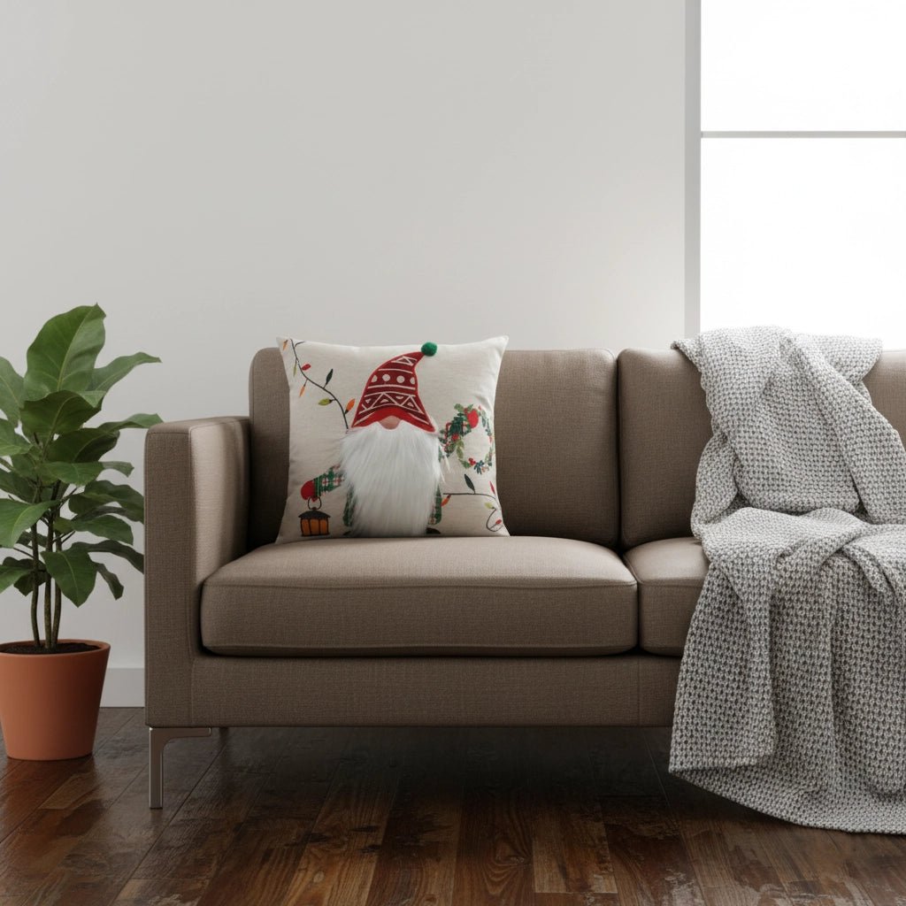 Kussenhoes 45x45 cm geborduurd kabouter beige multicolour