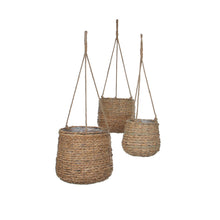 Hangpot zeegras lichtbruin set van 3