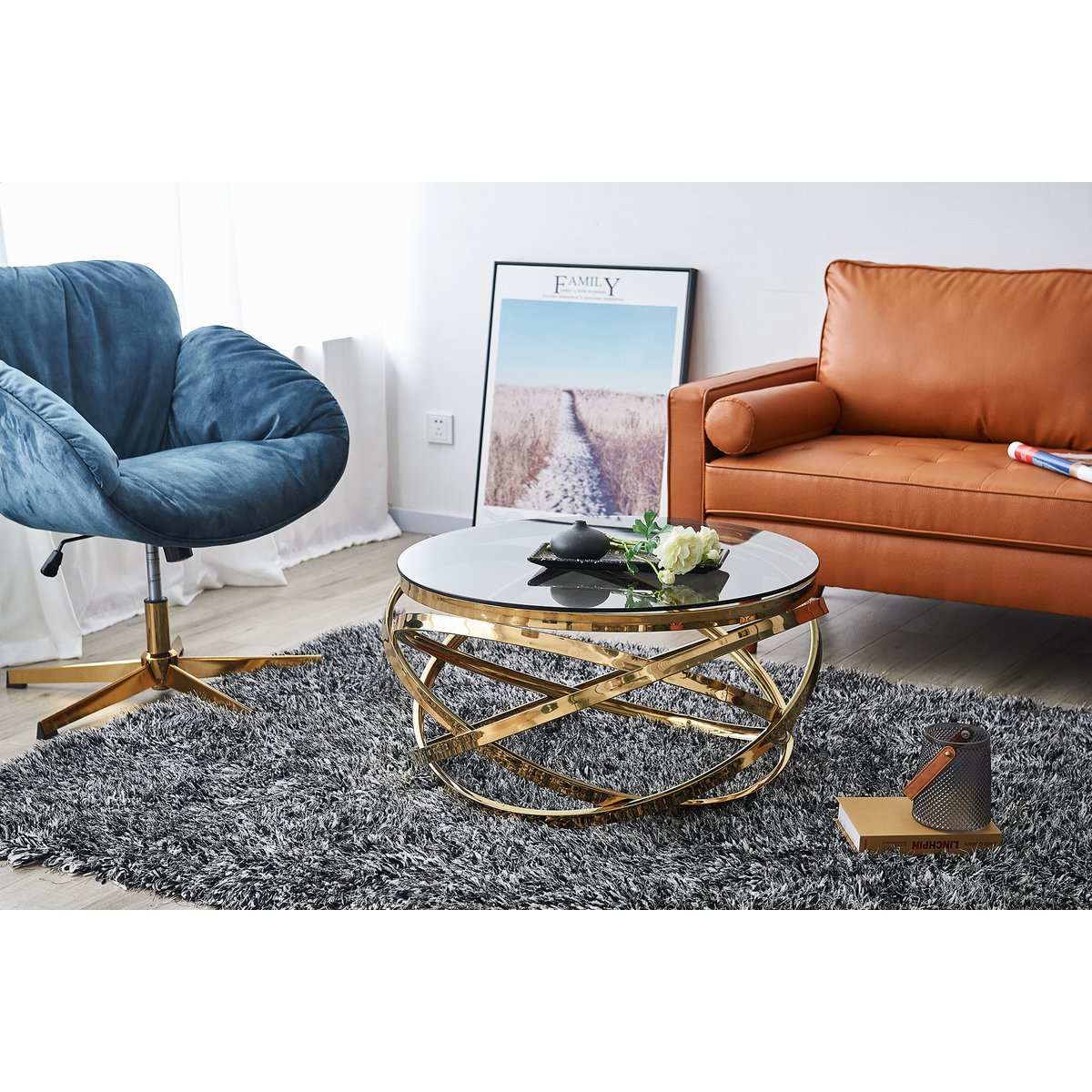 Salontafel Ø 80 cm goud grijs
