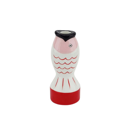 Kandelaar vis rood wit roze 7x7x16,5 cm