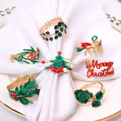 Set of 4 round gold towels with green diamonds
