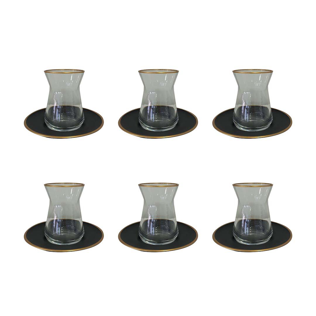 Theekopjes set van 6 zwart goud 150 ml