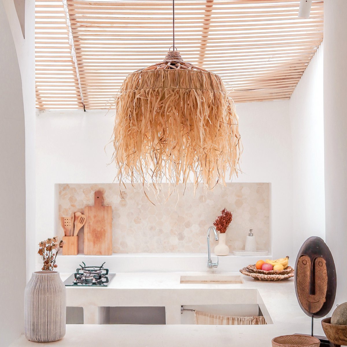 Hanglamp raffia met franjes M 40 cm