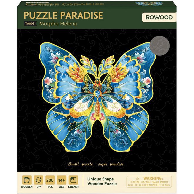 Houten legpuzzel Morpho Helena 28,8x27,6 cm berkenmultiplex