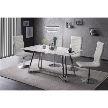 Eettafel 160x90x76 cm glas marmerlook chroom