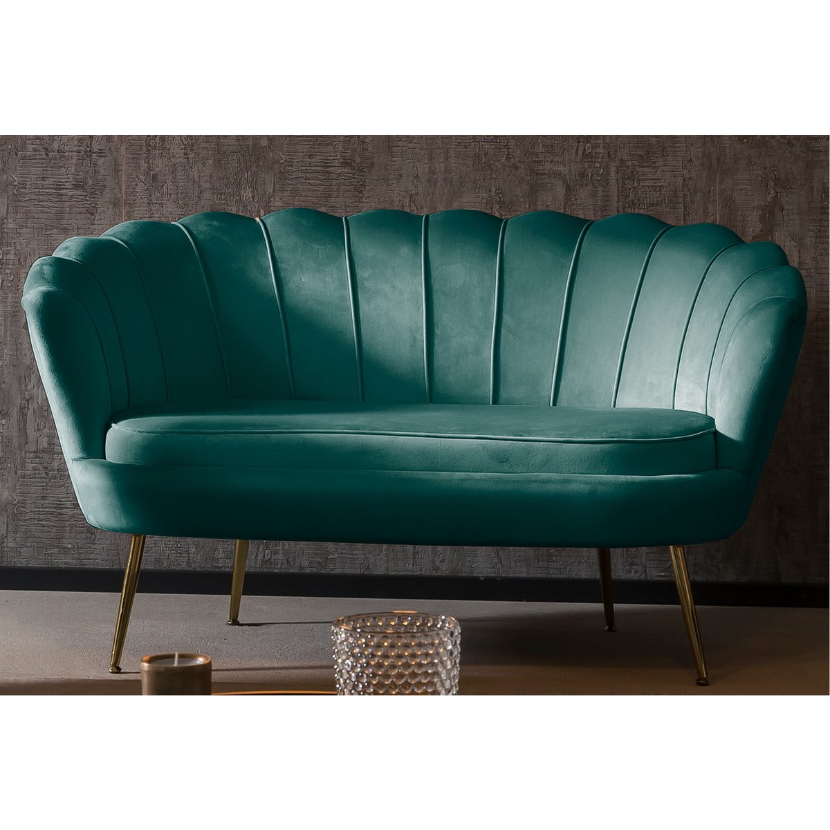 Schelpenbank groen fluweel 136x77x78 cm
