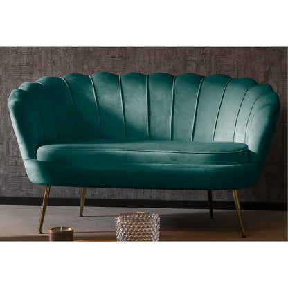 Schelpenbank groen fluweel 136x77x78 cm