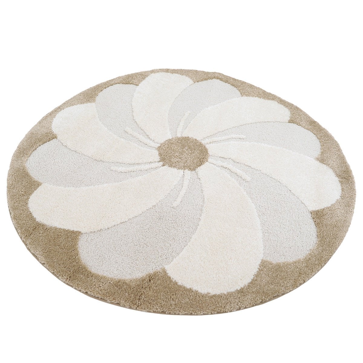 Kindervloerkleed rond bloemen ecru beige