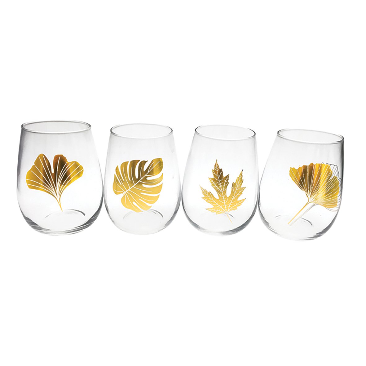 Waterglazen goudblad set van 4 transparant 8.5x8.5x11 cm