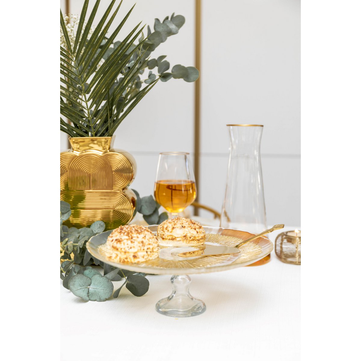 Taartgerecht 28x28x13 cm goud glas