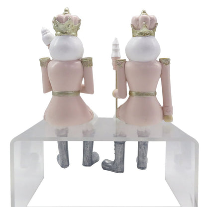 Notenkraker beeld set van 2 roze wit kunststof 6x6x12 cm