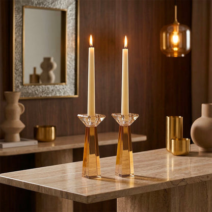 Kandelaars amber glas set van 2 h16cm