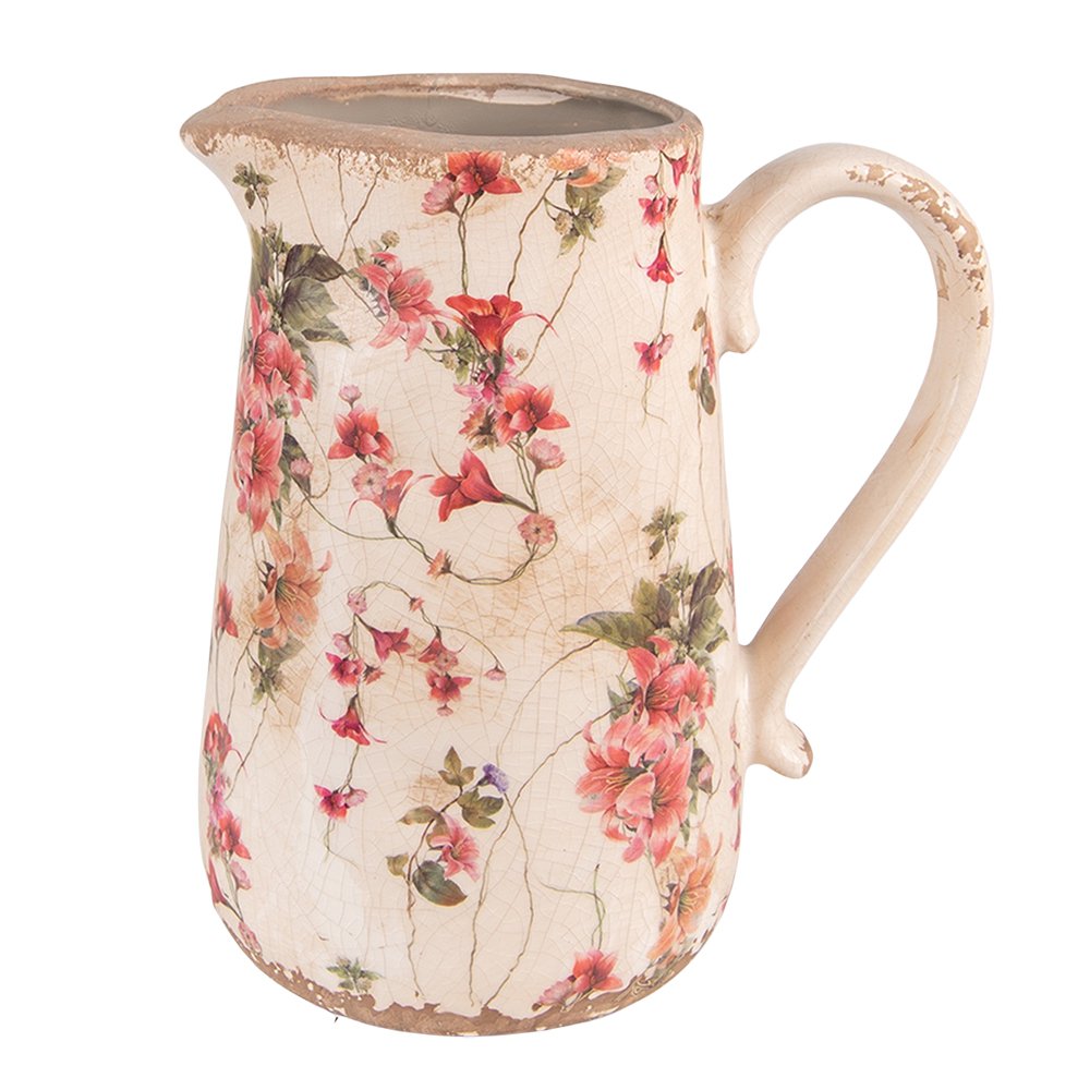 Decoratie Kan 20x14x23 cm Roze Beige Keramiek Bloemen Waterkan