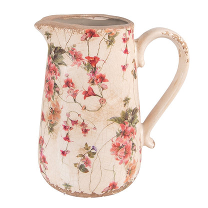 Decoratie Kan 20x14x23 cm Roze Beige Keramiek Bloemen Waterkan