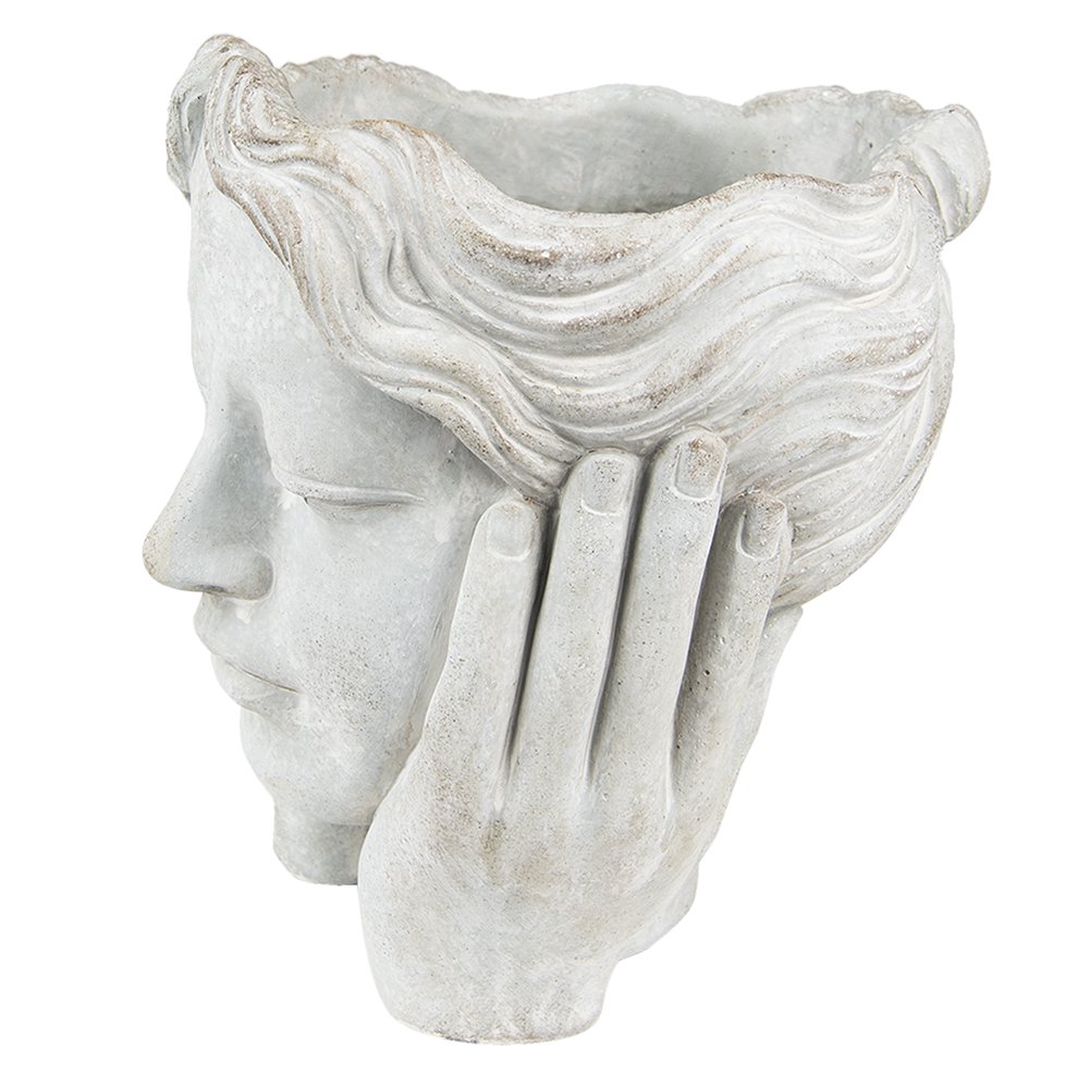 Bloempot hoofd 15x25 cm steen beige