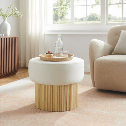 Pouf met opslagruimte Ø 50 cm natuurlijk/wit