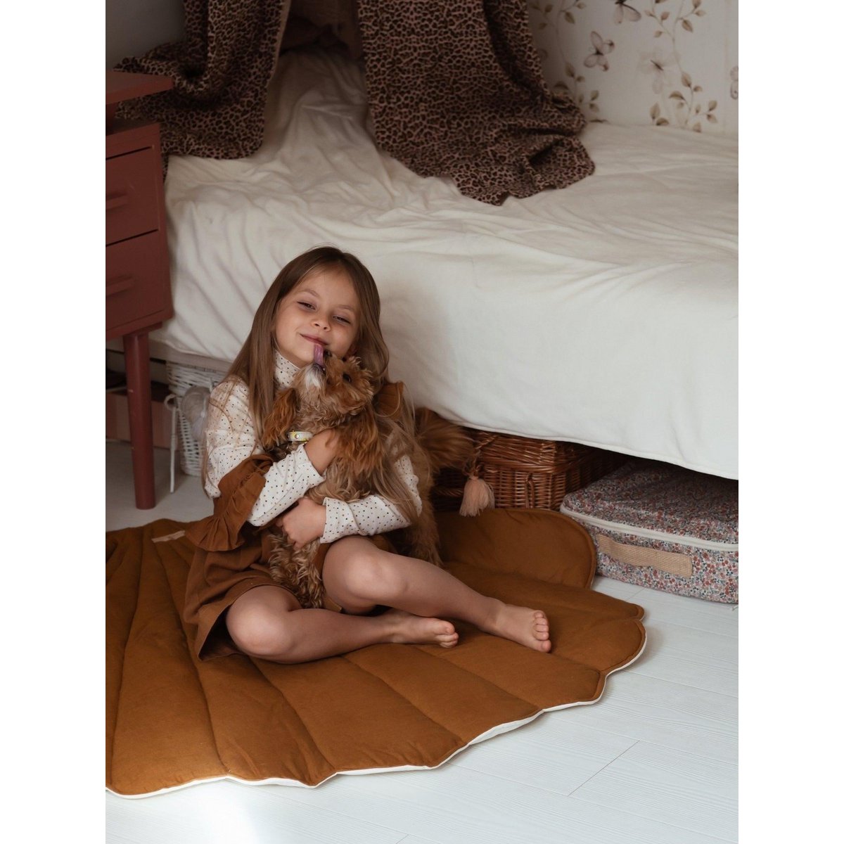 Schelpmat linnen caramel