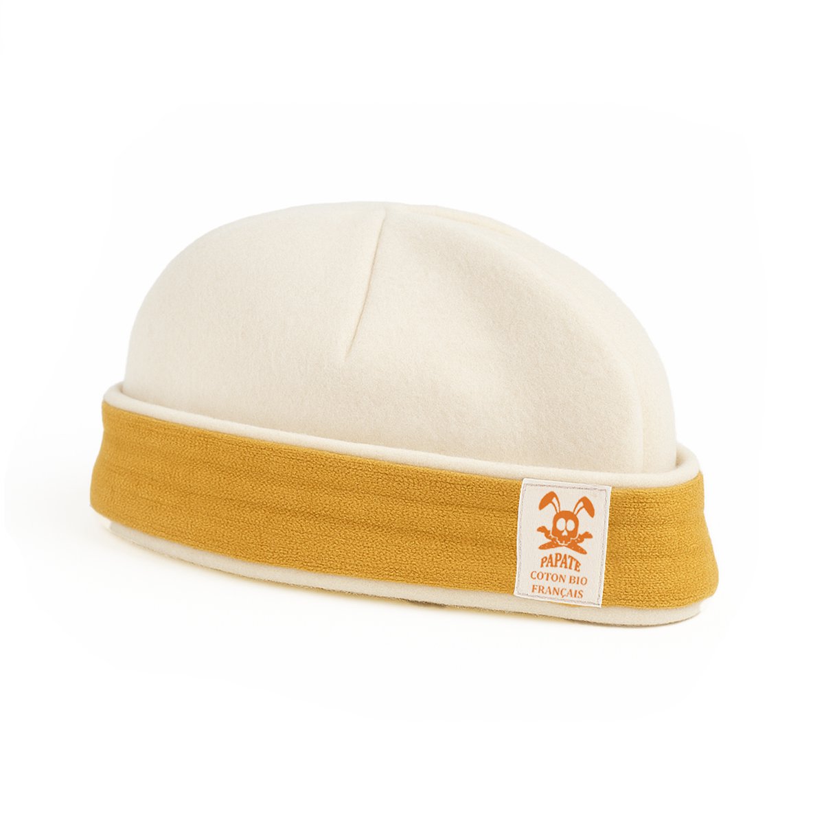 Newborn hat in white and honey organic cotton