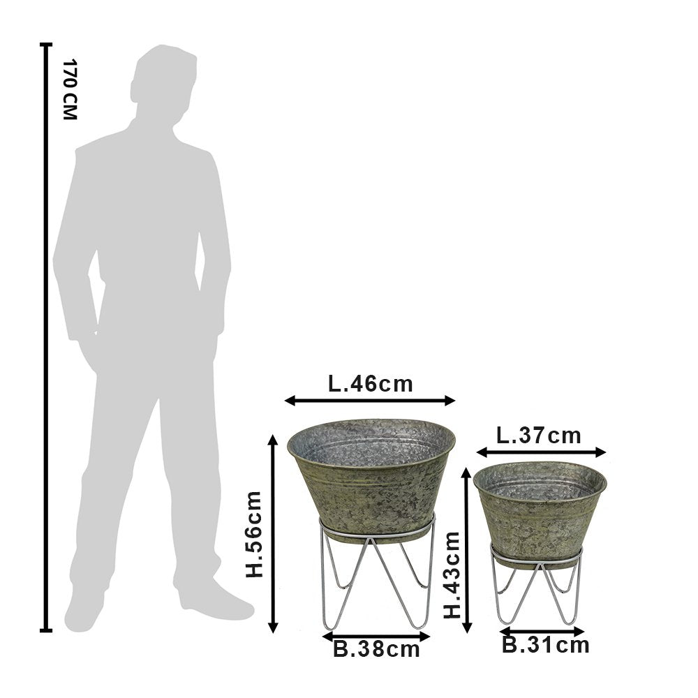 Plant Holder Set 2 Grey Metal Plant Stand