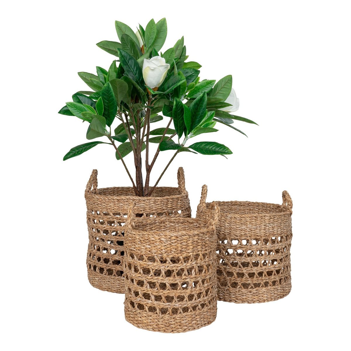 Mand zeegras naturel zwart set van 3