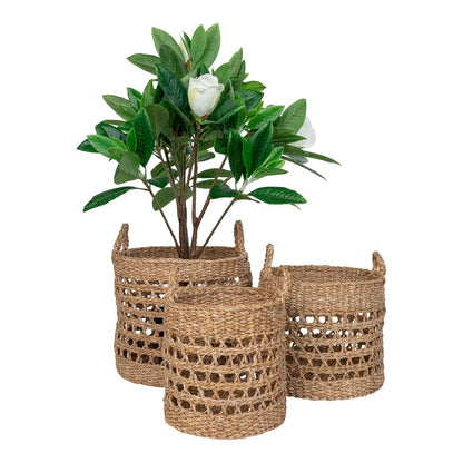 Mand zeegras naturel zwart set van 3