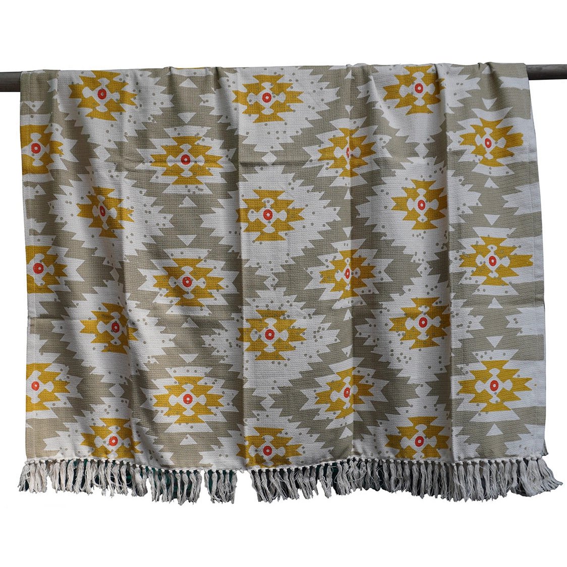 Plaid 130x170 cm katoen geometrisch mosterd