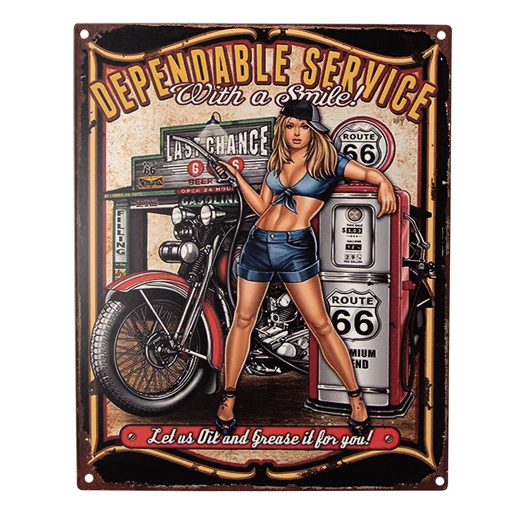 Tekstbord 20x25 cm zwart ijzer vrouw met motor