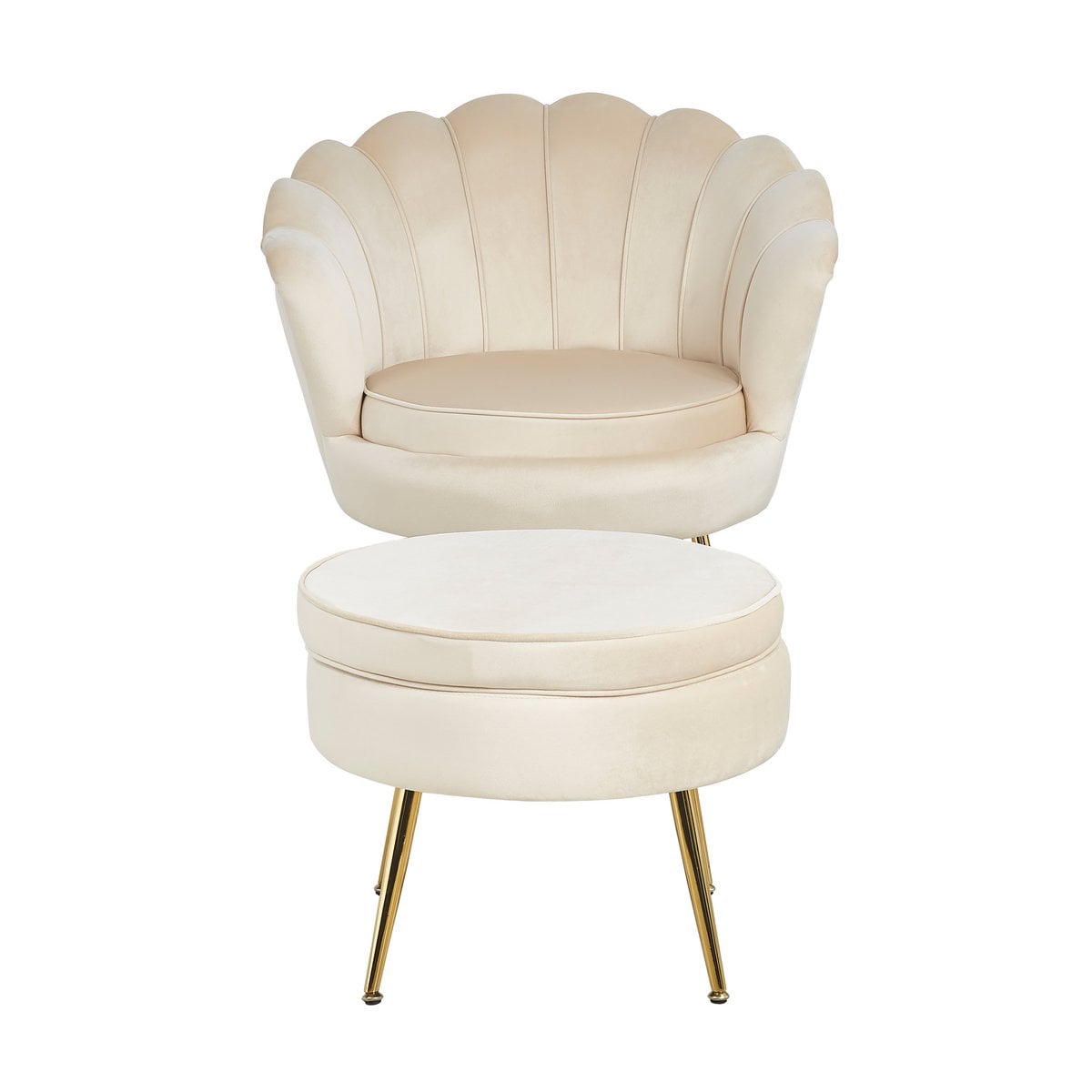 Round pouf in beige velvet