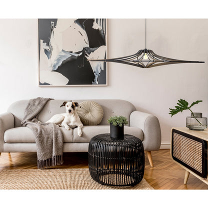 Hanglamp hout 124 cm mat zwart